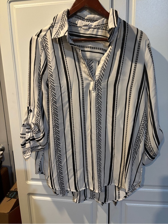 Life Clothing Co. Tops - Women’s Black & White Vertical Stripe Collared Blouse